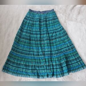 Front Button Long Skirt Sz 12 Striped Bohemian Green Blue
